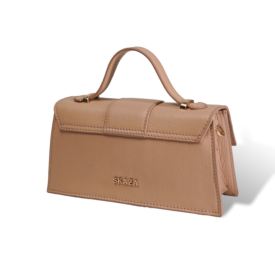 Skaza Beige Structured Leather Top-Handle Bag