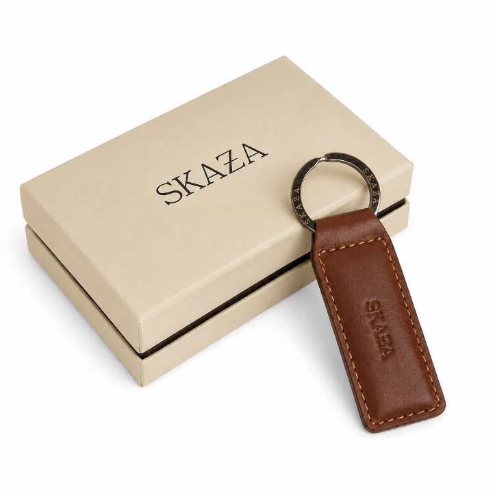 Skaza Signature Tan Leather Keychain