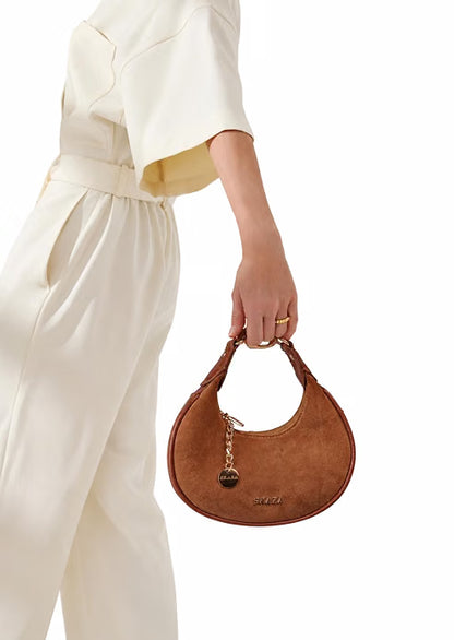 Skaza Tan Crescent Suede Shoulder Bag