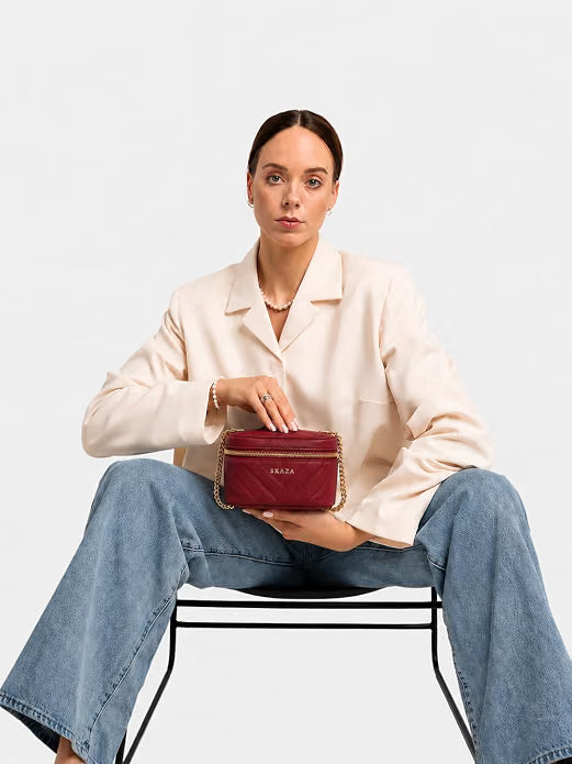 Skaza Wine Quilted Mini Shoulder Bag