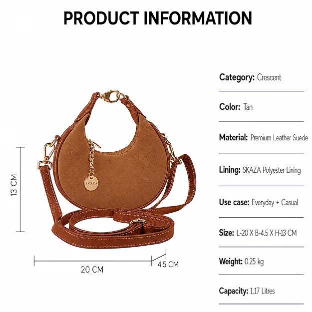 Skaza Tan Crescent Suede Shoulder Bag
