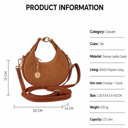 Skaza Tan Crescent Suede Shoulder Bag