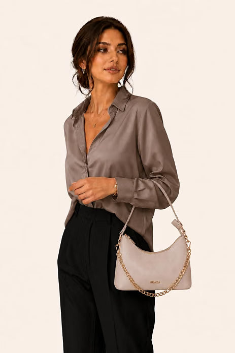 Skaza Beige Leather Shoulder Bag