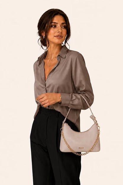 Skaza Beige Leather Shoulder Bag