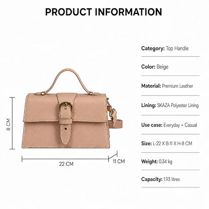 Skaza Beige Structured Leather Top-Handle Bag