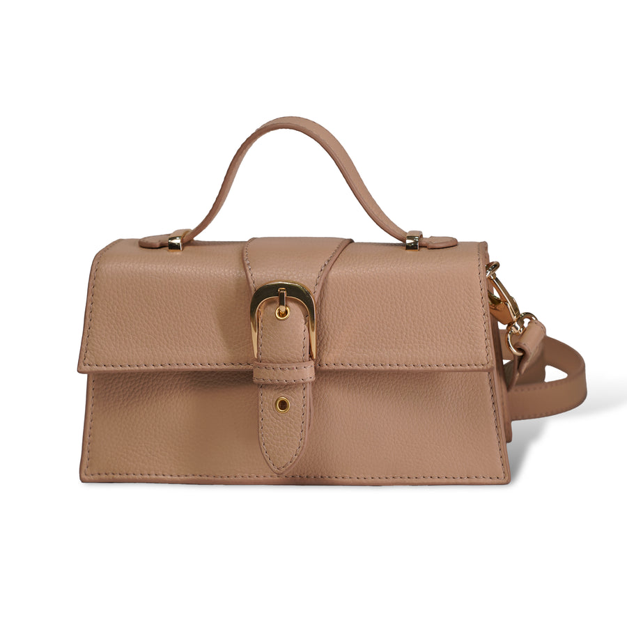 Skaza Beige Structured Leather Top-Handle Bag