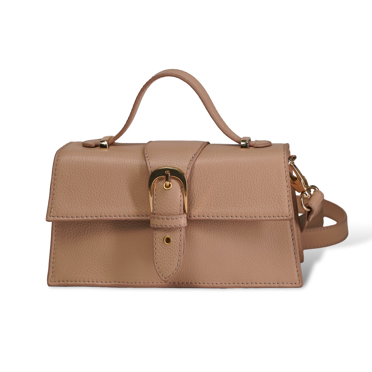 Skaza Beige Structured Leather Top-Handle Bag