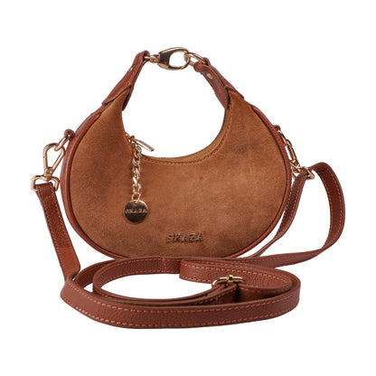Skaza Tan Crescent Suede Shoulder Bag