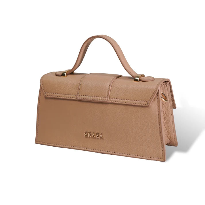 Skaza Beige Structured Leather Top-Handle Bag