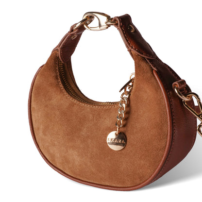 Skaza Tan Crescent Suede Shoulder Bag
