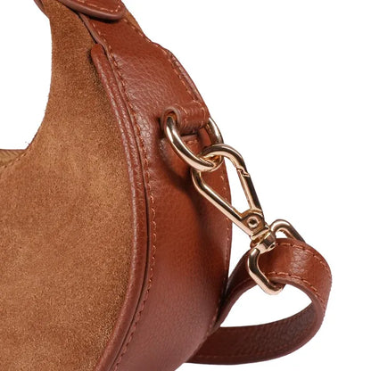 Skaza Tan Crescent Suede Shoulder Bag