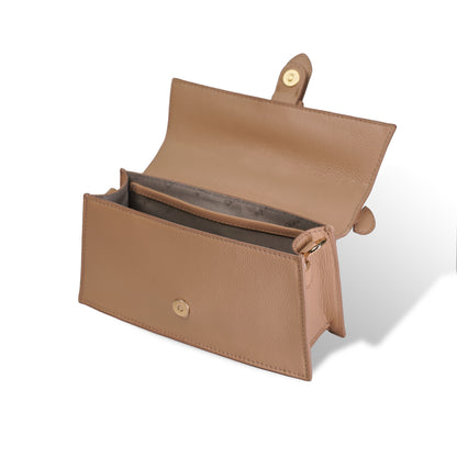 Skaza Beige Structured Leather Top-Handle Bag