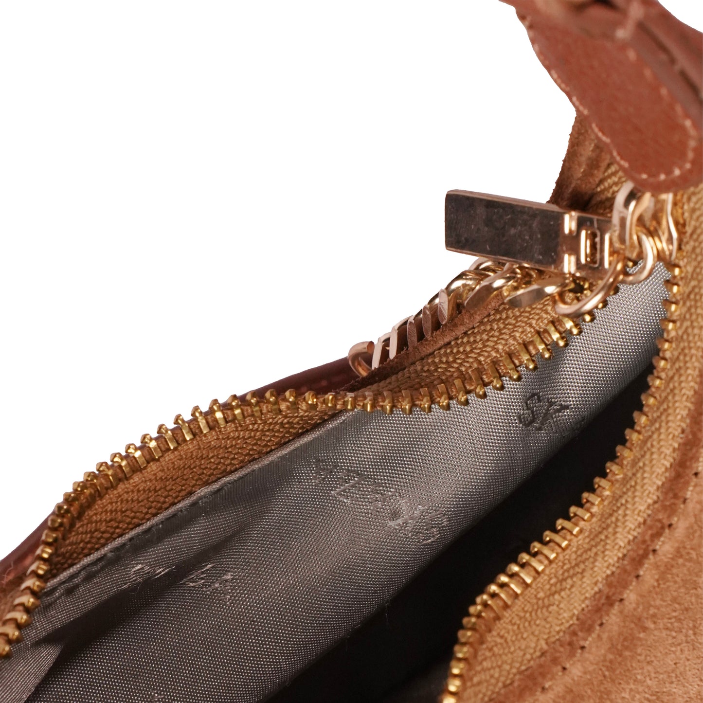 Skaza Tan Crescent Suede Shoulder Bag