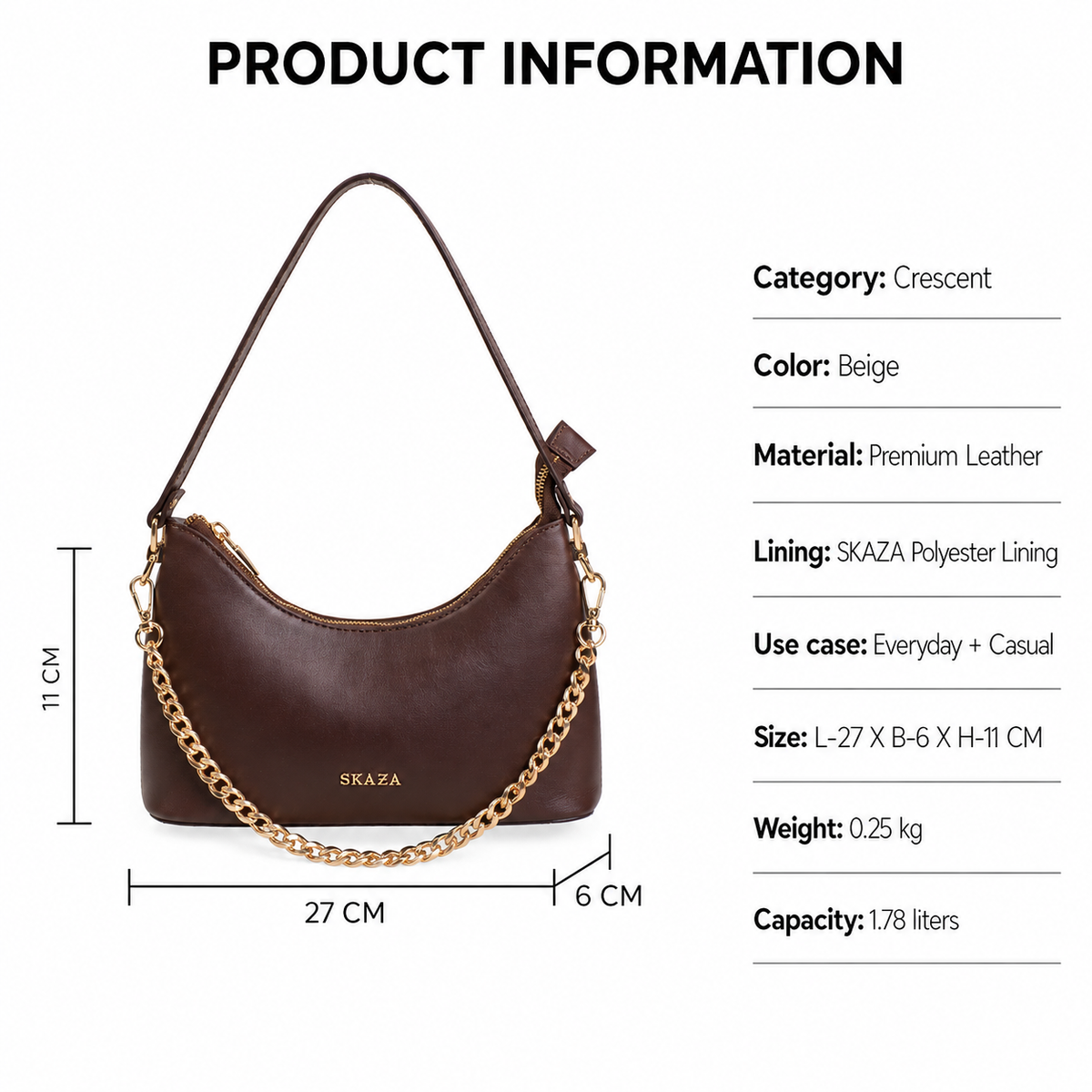 Skaza Chocolate Leather Shoulder Bag